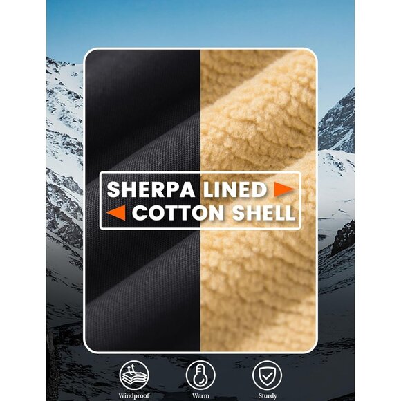 Mens Black AI Winter Sherpa Lined Jacket Warm Trucker Coat Multi Pocket - Picture 5 of 7